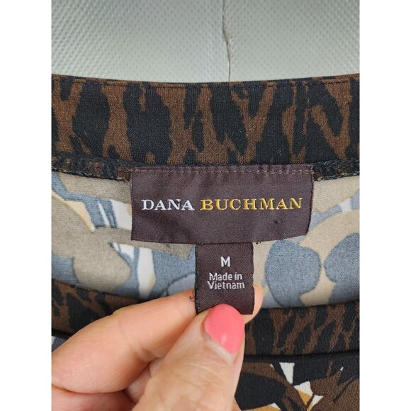 Dana Buchman Womens Top Medium Brown Black Abstract Belted Stretch 3/4 Sleeve - Picture 5 of 9